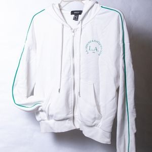 Plus green pinstripe white zip up hoodie
